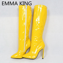 2021 Fashion Designer Women Knee High Boots Sexy Ladies High Heels Patent Leather Long Boots Femme Side Zipper Party Shoes Woman 2024 - buy cheap