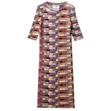 High Quality Long Dress for Women Runway Designer O Neck Half Sleeve Colorful Plaid Striped Knitted Mid-Calf Dress 2024 - buy cheap