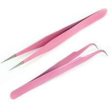Hot Selling Cuticle Scissors Pink Straight & Curved Tweezer For Eyelash Extensions Nail Art Nippers 2PCS 2024 - buy cheap