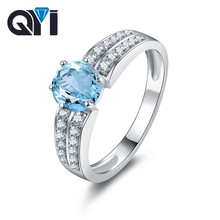 QYI lujo 925 Plata de ley Natural cielo azul Topacio anillo de compromiso mujeres boda de color Joyas de piedras 2024 - compra barato