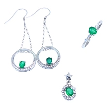 Natural green emerald ring Pendant Earrings Natural Gemstone Jewelry Set S925 Silver fashion Stars round Women party jewelry 2024 - buy cheap