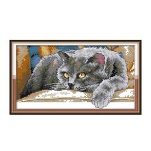 Joy Sunday Cross Stitch Black Cat Animal Patterns Aida Fabric 14ct 11ct Print on Canvas Embroidery DMC Kit Floss DIY Needlework 2024 - buy cheap