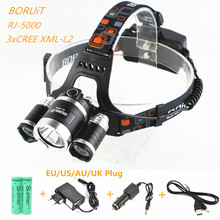 Boruit RJ-5000 3*L2 LED 12000LM Headlamp USB Power bank Rechargeable Headlight Lamp Light Flashlight Torch+Charger+18650 Battery 2024 - buy cheap