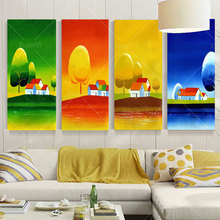 4 Panel Wall Art Season Tree Handmade Oil Painting On Canvas Modern Abstract Landscape Pictures On The Wall Decor(No Frame) 2024 - buy cheap