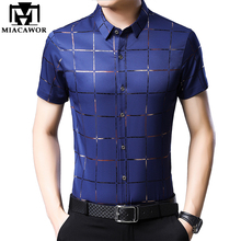 Miacawor verão camisa de manga curta dos homens da moda camisas xadrez fino ajuste masculino camisas casuais masculina streetwear c510 2024 - compre barato