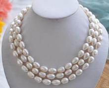 Jewelry Pearl Necklace 3 ROW huge 9-10mm Natural south sea baroque south sea white pearl necklace  Free Shipping 2024 - buy cheap