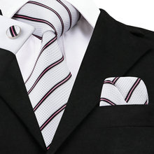 Fashion Mens Tie Silk Jacquard White Black Pink Stripe Necktie Hanky Cufflink Set Business Wedding Party Ties For Men Gift C-647 2024 - buy cheap