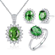 Moonrocy cor prata cz cristal verde opala colar brincos e anel joias conjunto para mulheres meninas ol envio direto presente 2024 - compre barato