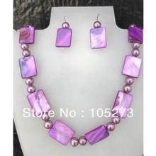 Wholesale Purple Shell Jewellery 6-20mm Round Flat Mother Of Pearl Necklace Earrings Jewelry Set Wedding Prom Party Holiday 2024 - buy cheap