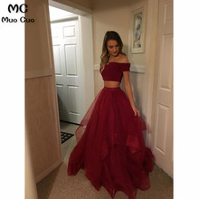 Elegant 2018 A-Line Burgundy Evening Dresses Long with Ruffles Tulle Two Pieces Gown Formal Evening Party Dress Custom Made 2024 - buy cheap