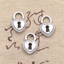12pçs talismãs cadeado chave de coração 17x11mm pingente antigo, estilo vintage tibetano cor de prata, jóias artesanais faça você mesmo 2024 - compre barato