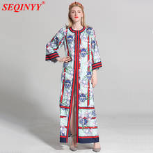 SEQINYY  Retro Floral Dress Print Stripes Summer Spring New 2018 Fashion Runway Plus Size XXXL 3/4 Flare Sleeve Loose Long Dress 2024 - buy cheap