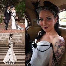 Винтажное черно-белое атласное свадебное платье 2019 женское платье Русалка арабское готическое свадебное платье 2024 - купить недорого
