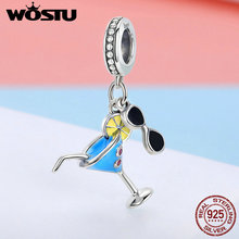 WOSTU Summer Style 925 Sterling Silver Cold Drank & Sunglasses Dangle Charm Fit Original DIY Beads Bracelet S925 Jewelry FIC698 2024 - buy cheap