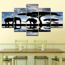 Póster de pared con estampado de elefante africano, pintura de arte para sala de estar, decoración del hogar, moderno, Modular, 5 paneles, HD 2024 - compra barato