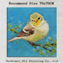 100% Hand Paintd Blue Bird Oil Painting On Canvas Modern Pink Animals Hang Pictures Hot Sale Landscape Wall Painting 2024 - buy cheap