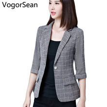 Blazer formal feminino cinza, peça meia manga para trabalho 2024 - compre barato