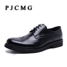 Мужские оксфорды PJCMG высокого качества стиль резная натуральная кожа коричневые/черные броги на шнуровке Bullock деловая мужская обувь на плоской подошве 11 2024 - купить недорого