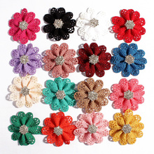 30pcs/lot 5.5cm 16colors Newborn Hollow Out Flowers With Rhinestone Button For Hair Accessories DIY Fabric Flowers For Headbands 2024 - buy cheap