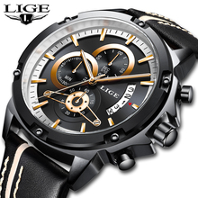 LIGE Mens Watches Top Brand Luxury Military Sport Watch Men Black Leather Analog Quartz Watch Waterproof Relogio Masculino+Box 2024 - buy cheap