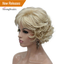 StrongBeauty-Peluca de cabello sintético para mujer, pelo corto rizado Rubio/Peluca de mujer 2024 - compra barato