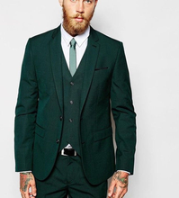 New suit suits Dark Green Casual Men Suits Slim Tuxedo Prom Blazer Jacket+Vest+Pants Men Suits Wedding Best Man 2024 - buy cheap