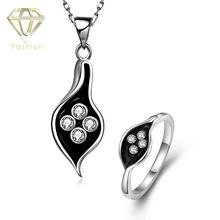 2017 New Design /Rose/White Gold Color Black Leaf Pendant Austrian Crystal Necklace+Ring Jewelry Sets for Women 2024 - buy cheap