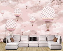 Beibehang-papel tapiz personalizado para pared de niños, mural de avión de globo aerostático de dibujos animados rosa, 3d, carta da parati behang 2024 - compra barato