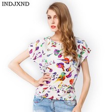 INDJXND 2020 Fashion Summer T-Shirts Style Chiffon Women Girls O-Neck Loose T-Shirt Print Short Sleeve Breathable Large Size XXL 2024 - buy cheap