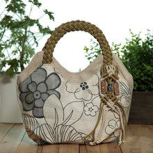 Fashion National String Appliques Women Shopping handbags!Nice Floral Embossing  lady Small Top-handle bags All-match Canvas Bag 2024 - buy cheap