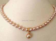 lady's gift jewelry Beautiful 8-9mm pink freshwater pearl necklace 18inch  hook wholesale shipping Free 2024 - buy cheap