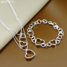 DOTEFFIL 925 Sterling Silver Heart Bracelet Necklace Set For Woman Wedding Engagement Party Fashion Charm Jewelry 2024 - buy cheap