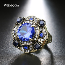Vintage Blue Red Stone 3D Flower Ring Antique Gold Turkish Jewelry Boho Crystal Wedding Rings For Women Love Gift 2024 - buy cheap