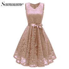 Samuume New Arrival Women Elegant Print Midi Dress Retro High Waist Tank Sleeveless V-Neck A-Line Lace Dress Female S1803233 2024 - buy cheap