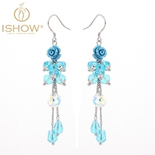 Hot selling Blue shell flower crystal long chain 925 Silver Hook Earrings drop Earings drop earring long earings fashion jewelry 2024 - buy cheap