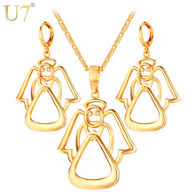 U7 Crystal Angle Jewelry Sets Wedding Accessories Gold Color Zirconia Fairy Necklace Earrings Set For Women S639 2024 - buy cheap