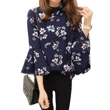 2018 Summer Floral Chiffon Blouse Women Tops Flare Sleeve Shirt Women Ladies Office Blouse Korean Fashion Blusas Chemise Femme 2024 - buy cheap