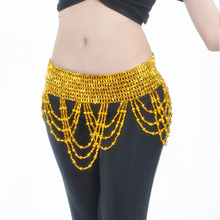 Cinturones de danza del vientre Oriental para mujer, bufanda de cadera con cuentas doradas y plateadas, cadena de cintura elástica para danza del vientre indio 2024 - compra barato