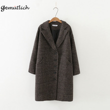 GEMUTLICH Korean Style Women Vintage Plaid Wool Long Jacket Autumn Winter Outwear Loose Coat Over Size 3XL 4XL 2024 - buy cheap