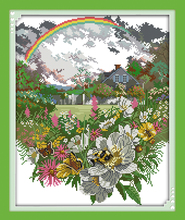 Kit de punto de cruz con flores de arcoíris, lienzo impreso, bordado artesanal, costura hecha a mano, 18ct 14ct 11ct 2024 - compra barato