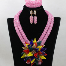 Conjunto de joias de miçangas femininas, rosa-quente, contas de cristal indiano, pingente de flor flor, conjunto de festa, frete grátis, qwpatch 2024 - compre barato