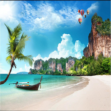 Большие Настенные обои beibehang на заказ, любого размера, пляжные 3d пляжные кокосовые голубые белые островные обои с видом на море, фон для телевизора, Настенные обои 2024 - купить недорого