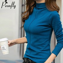 PEONFLY Women Pullover Long Sleeve Sweater Autumn Turtleneck Solid Color Casual Cotton Clothes Female Tops Fashion Black S-3XL 2024 - buy cheap