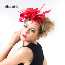 ShanFu Ladies Satin Fascinator Large Feather Flower Headpieces For Wedding Party Light green SFCS 12214 6pcs/lot 2024 - buy cheap
