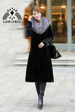 Женское пальто из натурального меха норки с воротником из лисьего меха 2024 - купить недорого