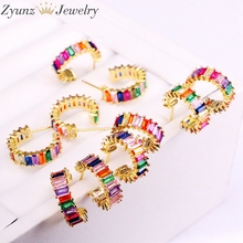5 Pairs, 16mm, Trendy Rainbow Circle Stud Earrings Romantic Colorful Paved Baguette CZ Earring Delicate Women Jewelry Gift 2024 - buy cheap