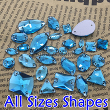 All Shapes Lake Blue Color Sew On Stone Flatback 2 Holes Teardrop Navette Rivoli Sewing Glass Crystal Beads For Dress Making 2024 - buy cheap