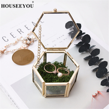 Glass Geometry Hexagon Container Ring Box Makeup Organizer Jewelry Storage Box Everlasting Flower Micro Landscape Glass Cover 2024 - buy cheap
