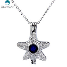 K306 Silver Alloy Beach Starfish Pearl Beads Cage Stainless Locket Necklace Xmas Aroma Essential Oil Diffuser Locket 2024 - buy cheap