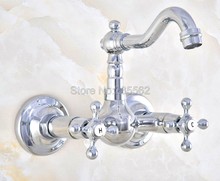 Polished Chrome Brass wall mounted Double Handle Swivel Bathroom Basin Faucet  Vanity Sink Mixer Tap lnf583 2024 - buy cheap